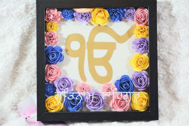 Ik Onkar ShadowBox with Paper Flowers | Home Decor