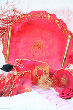 Load image into Gallery viewer, Round Resin Tray - Watermelon Red and Gold Trim/Resin/Serving Tray/Handmade/Art/Gift/Resin Art
