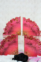 Load image into Gallery viewer, Triangular Geode Coasters - Watermelon Red and Gold Leaf/Resin/Coasters/Handmade/Art/Gift/Resin Art
