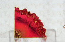 Load image into Gallery viewer, Triangular Geode Coasters - Watermelon Red and Gold Leaf/Resin/Coasters/Handmade/Art/Gift/Resin Art
