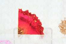 Load image into Gallery viewer, Triangular Geode Coasters - Watermelon Red and Gold Leaf/Resin/Coasters/Handmade/Art/Gift/Resin Art
