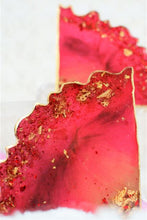 Load image into Gallery viewer, Triangular Geode Coasters - Watermelon Red and Gold Leaf/Resin/Coasters/Handmade/Art/Gift/Resin Art
