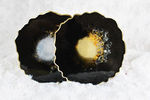 Load image into Gallery viewer, Black and Gold with Gem Geode Coasters (Can be Personalized)  - Perfect for Barware or Decor (Set of 2)
