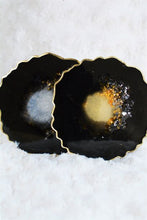 Load image into Gallery viewer, Black and Gold with Gem Geode Coasters (Can be Personalized)  - Perfect for Barware or Decor (Set of 2)
