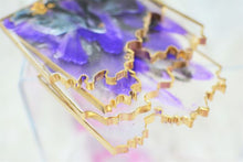 Load image into Gallery viewer, Square Geode Coasters - Purple Blossoms and Gold Leaf/Resin/Coasters/Handmade/Art/Gift/Resin Art
