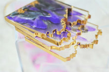 Load image into Gallery viewer, Square Geode Coasters - Purple Blossoms and Gold Leaf/Resin/Coasters/Handmade/Art/Gift/Resin Art
