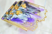 Load image into Gallery viewer, Square Geode Coasters - Purple Blossoms and Gold Leaf/Resin/Coasters/Handmade/Art/Gift/Resin Art
