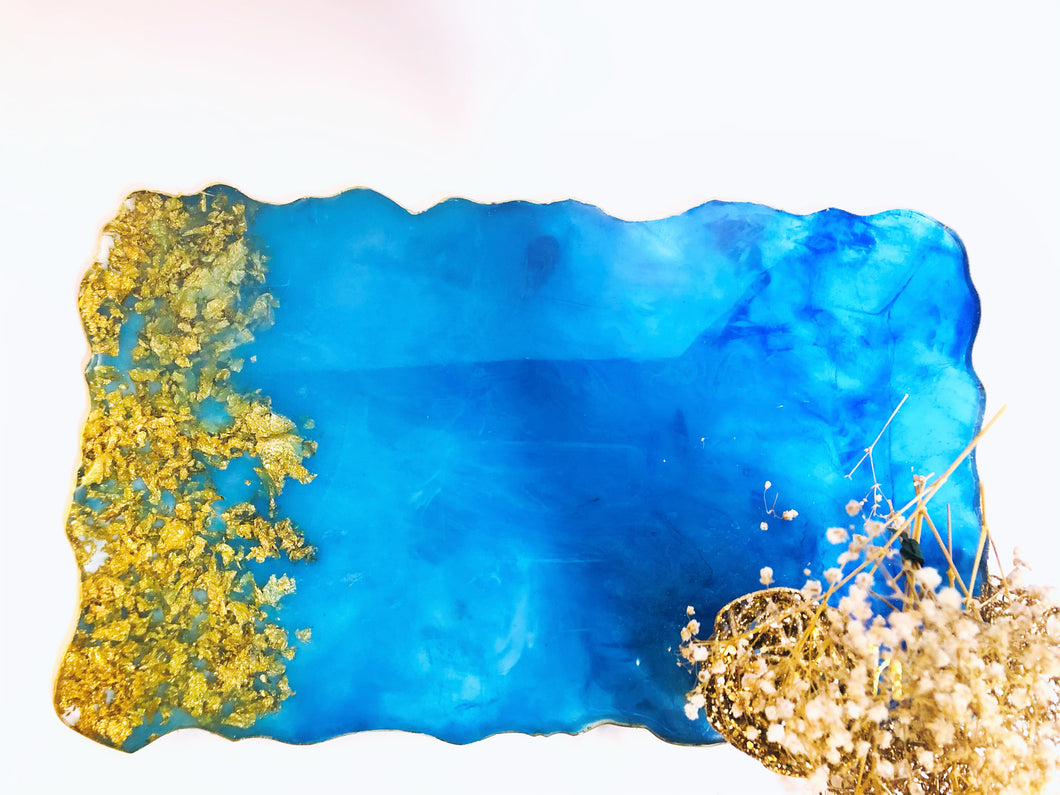 Ocean Blue and Gold Tray - Perfect for jewelry or decor