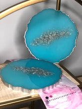 Load image into Gallery viewer, Teal Blue Inspired and Silver Coasters - Perfect for Barware or Decor (Set of 2)
