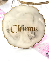 Load image into Gallery viewer, White Marble Stone-like and Gold Agate Coasters - Perfect for Barware or Decor (Set of 2)
