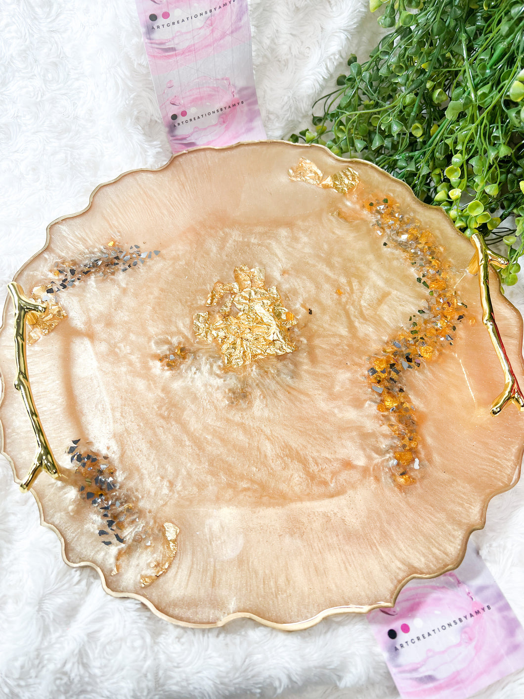 Round Resin Tray - with Gold Leaf/Resin/Serving Tray/Handmade/Art/Gift/Resin Art
