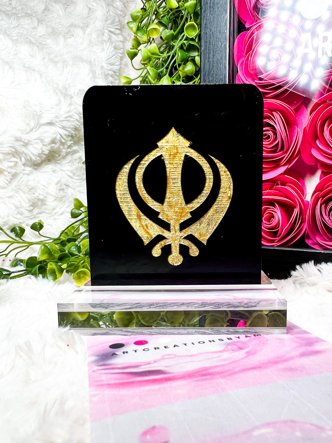 Gold engraved black Acrylic Signs - Khanda