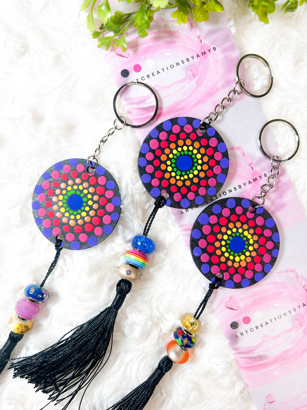 Mandala Art Wooden Keychain - Rainbow