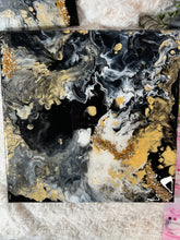 Load image into Gallery viewer, Black Galaxy Resin and Stone Canvas decor
