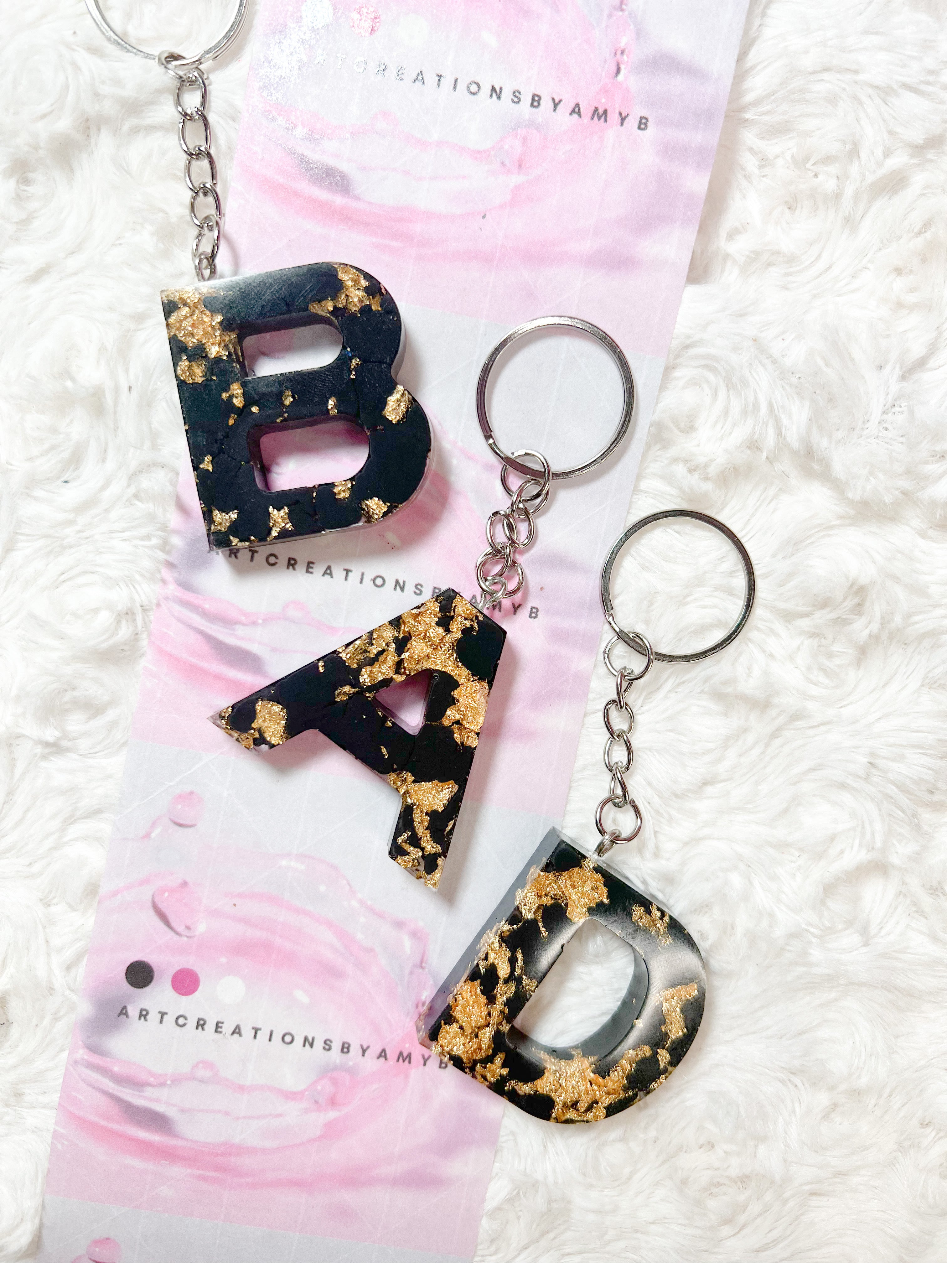 Dark Pink/Gold Leaf Letter Keychain - Made to any Letter of the