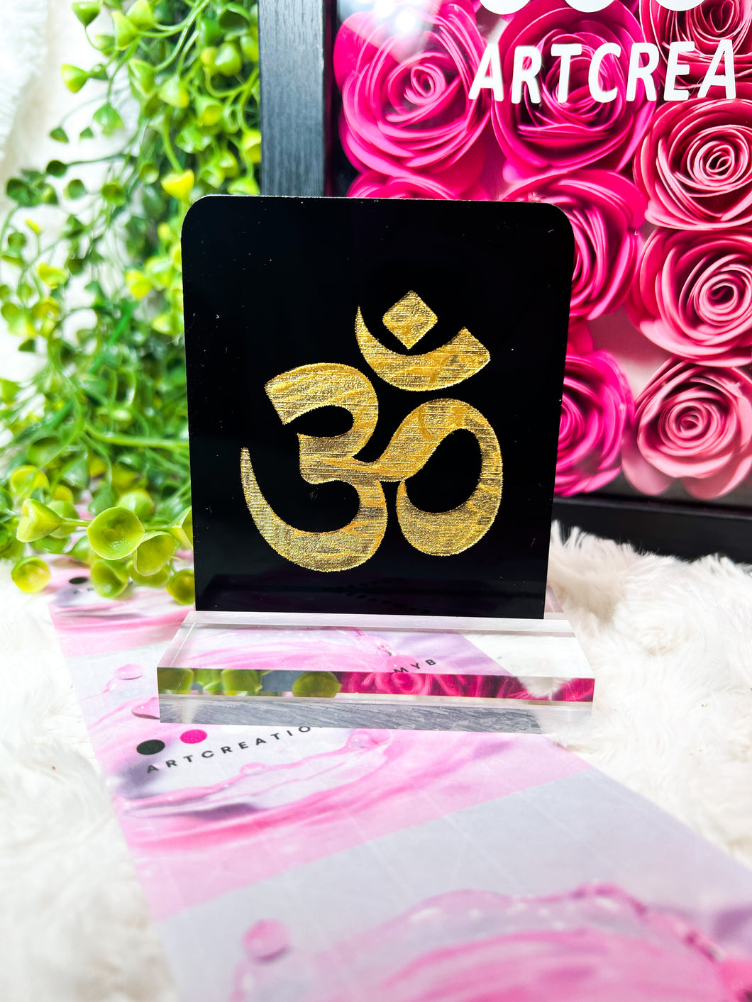 Gold engraved black Acrylic Signs - OM OR OM w/ Gayatri Mantra