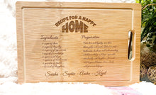 Load image into Gallery viewer, “Recipe for Home”Personalized rectangular Wooden Cutting Board/charcuterie board/ housewarming and wedding gifts.
