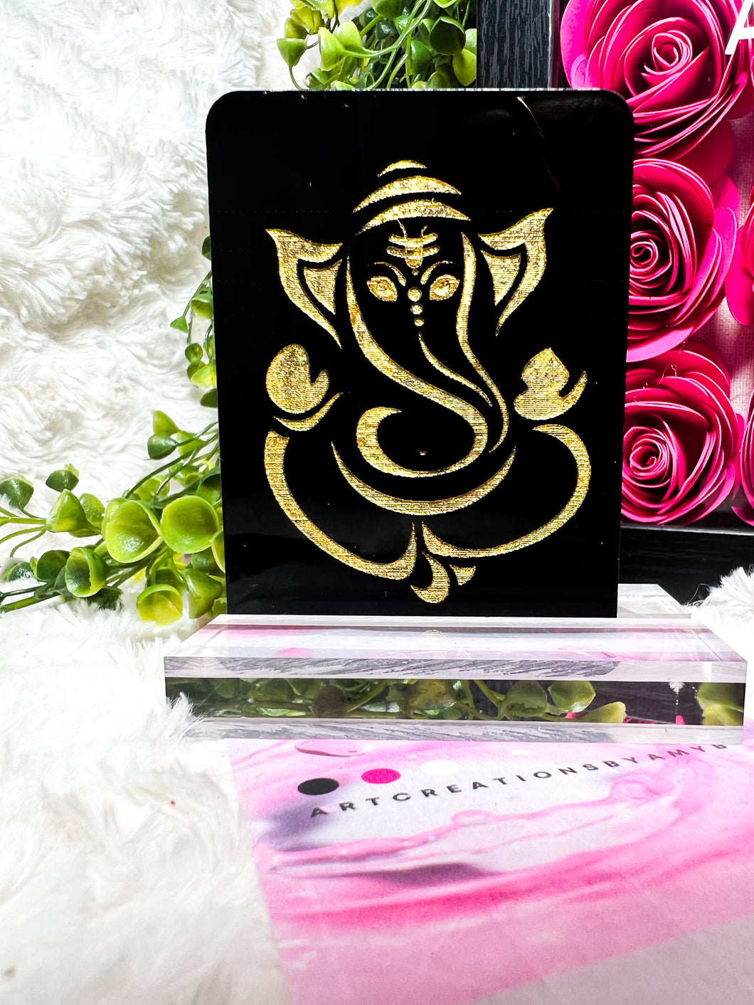 Gold engraved black Acrylic Signs - Ganesh