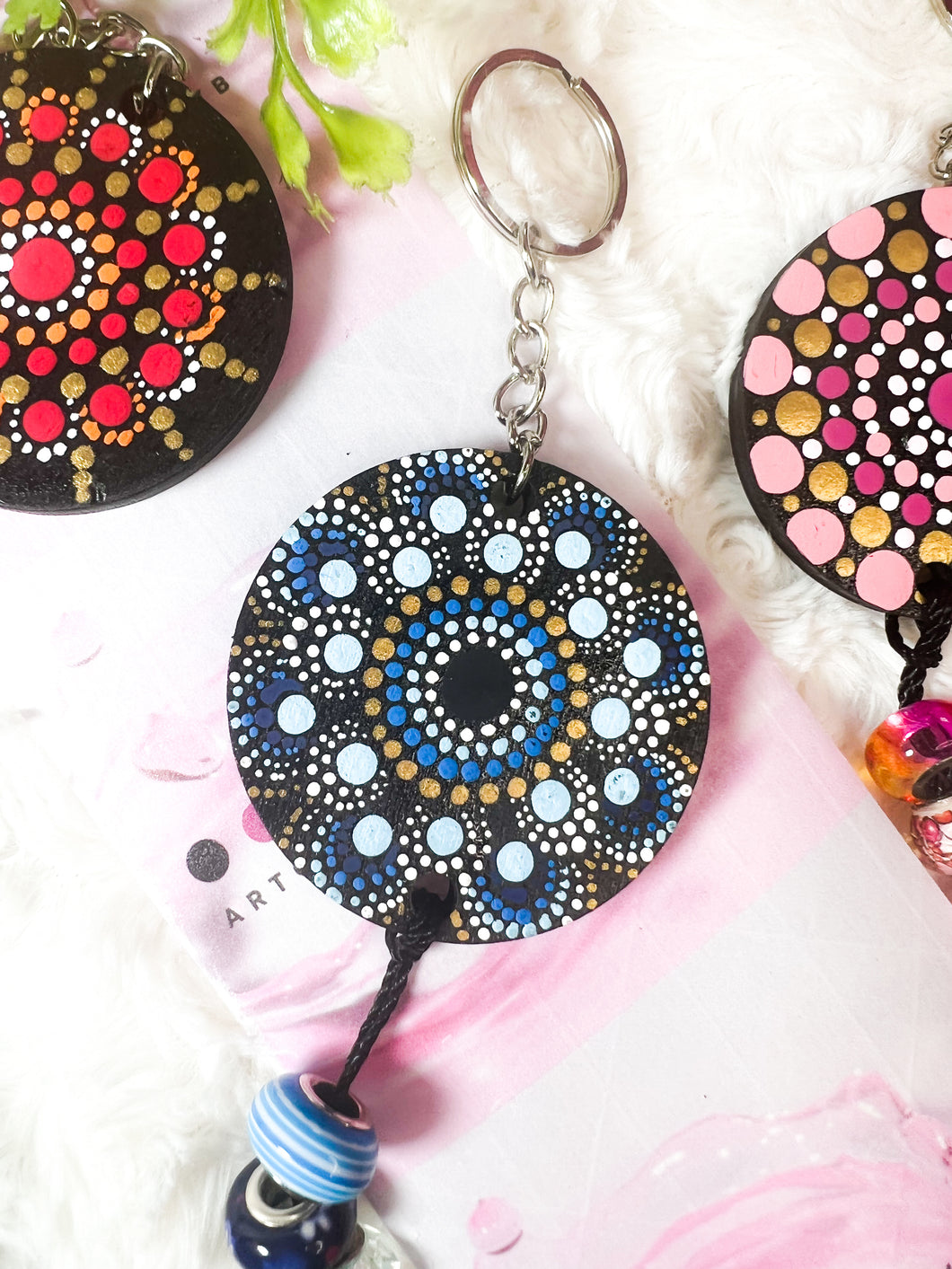 Mandala Art Wooden Keychain - Blue