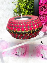 Load image into Gallery viewer, Mandala Candle Holders, Candle Holders, Resin Candle Holders (Shades of Red and Gold)
