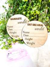 Load image into Gallery viewer, Baby Announcement Wooden Engraved Discs - Namaste | Sat Sri Akal | Punjabi
