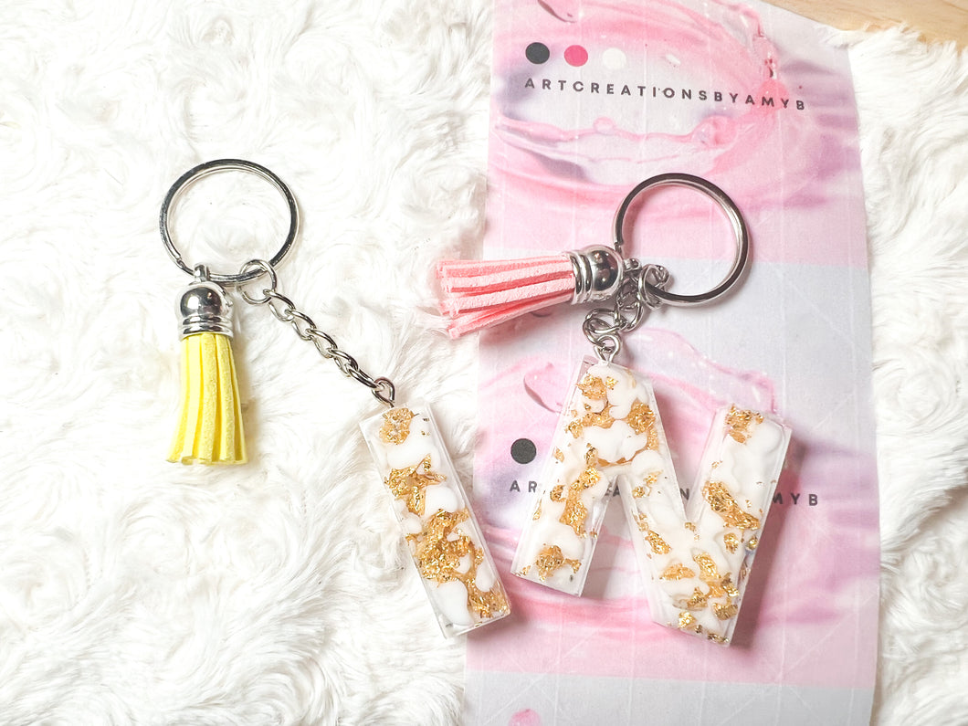 Initial Keychain, Personalized Resin Letter Keychain - White