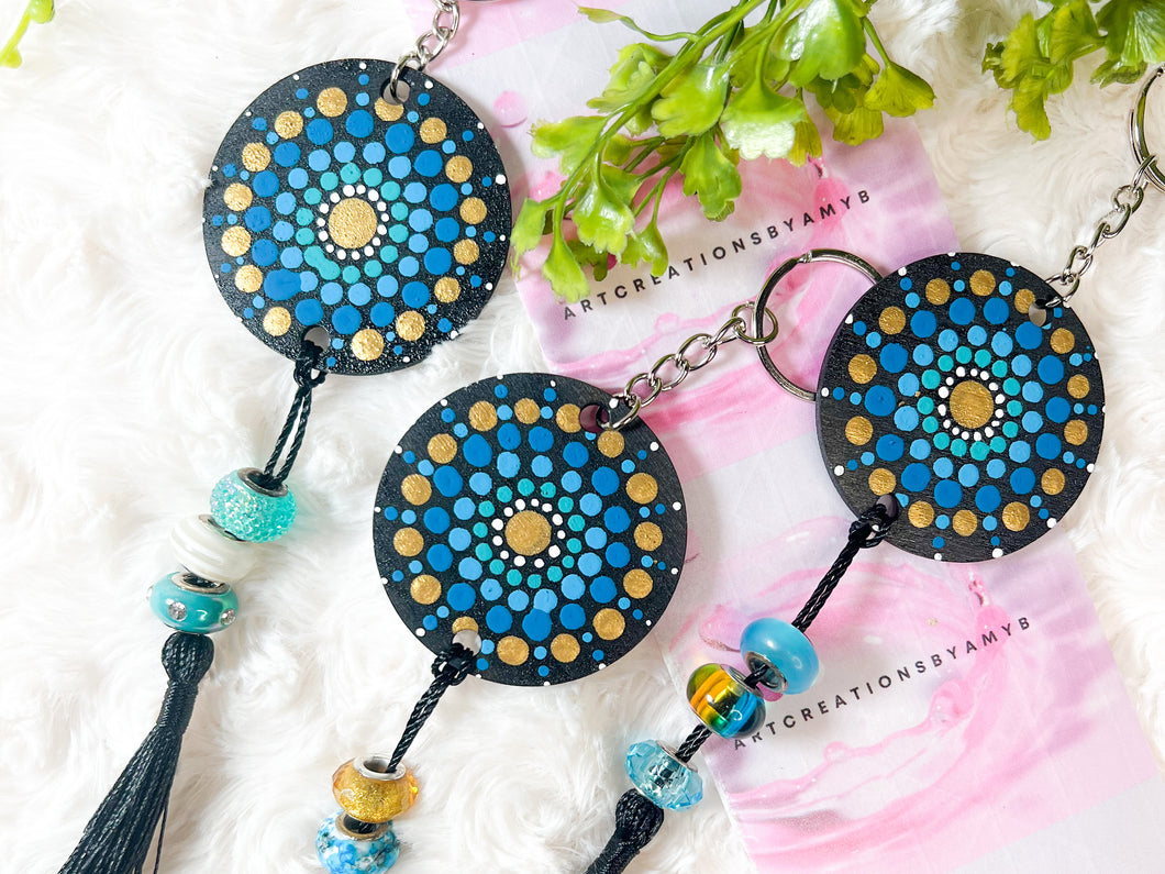 Mandala Art Wooden Keychain - Teal