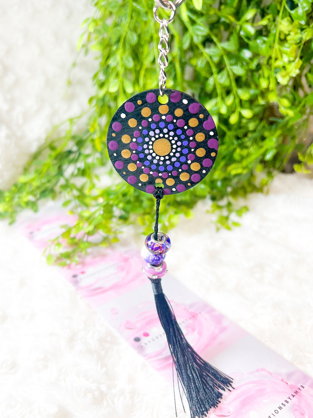 Mandala Art Wooden Keychain - Purple