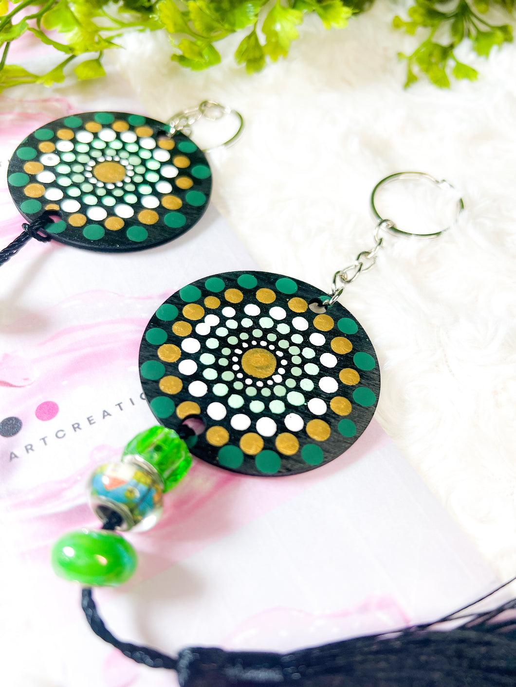 Mandala Art Wooden Keychain - Green