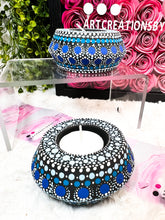 Load image into Gallery viewer, Mandala Candle Holders, Candle Holders, Resin Candle Holders (Shades of Blue)
