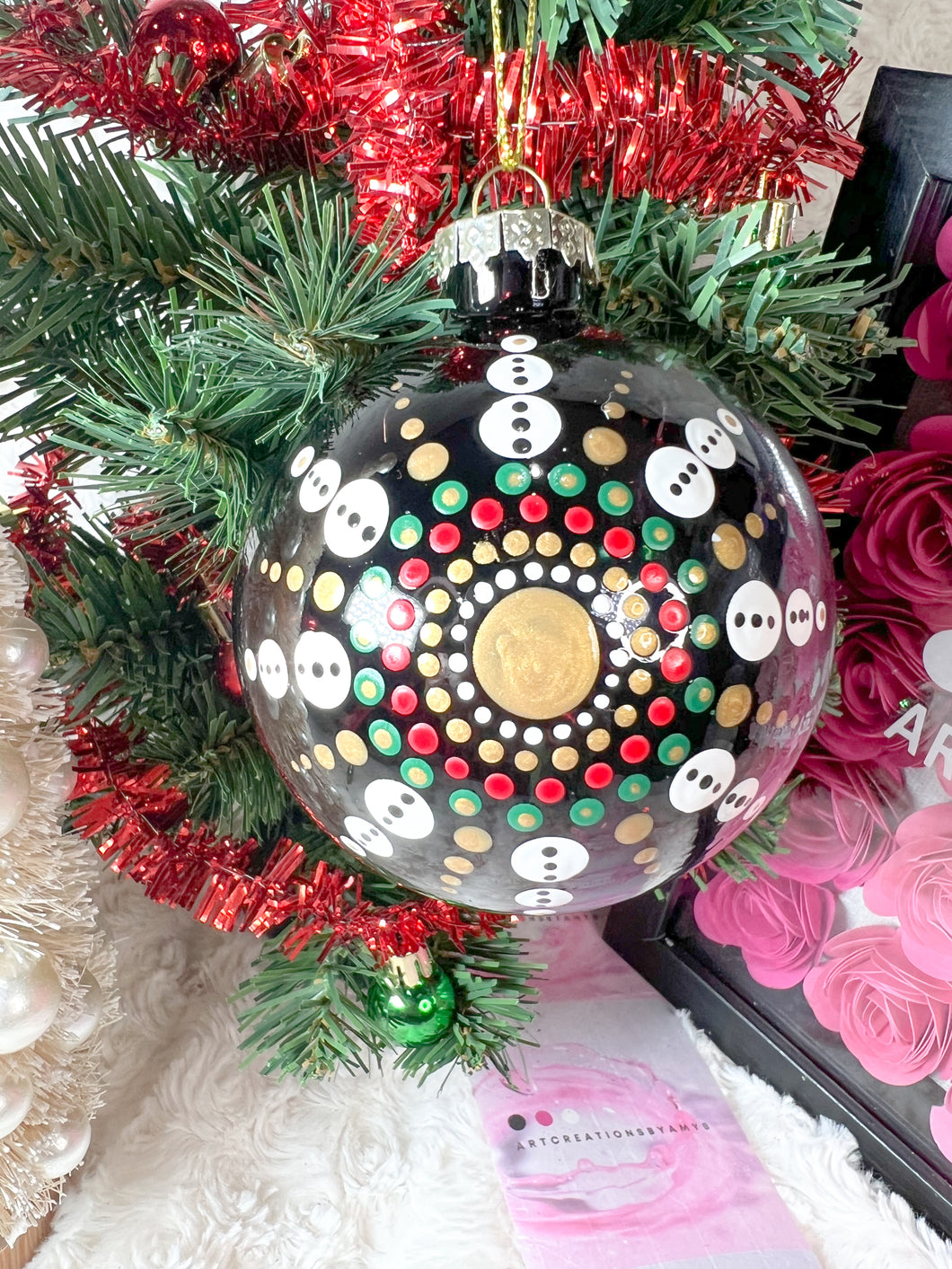 Christmas Tree Ornament - Mandala inspired - Red Snowman