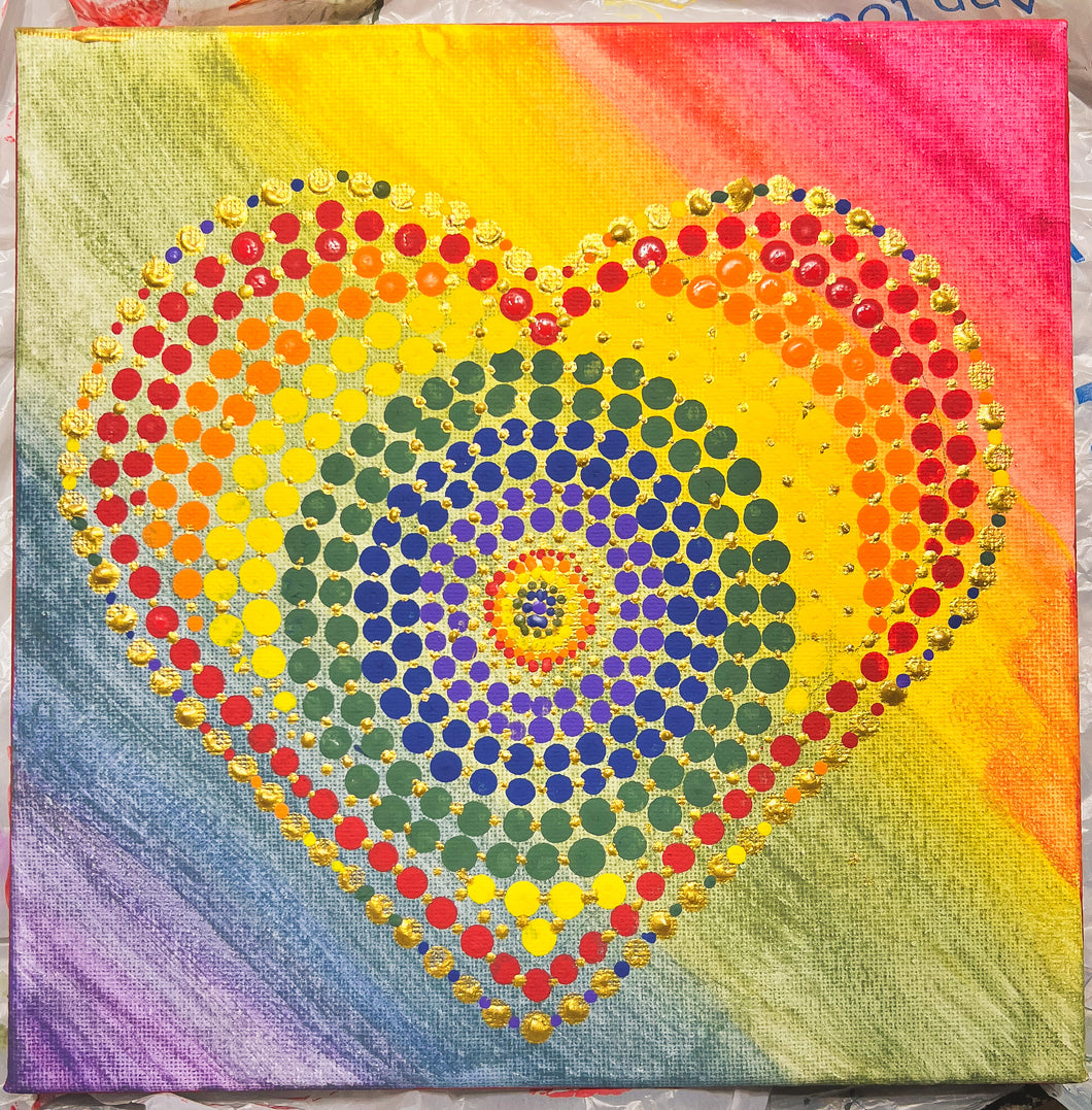 Pride Themed Mandala Heart Hand Painted Canvas | Valentine's Day | Wall art